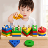 Wooden Angle Geometric Blocks Stacker Shape Sorter Column Puzzle Stacking Set - 5 Columns