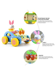 Wooden Rabbit Pull-Along Toy, Bunny Drumming Car