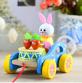 Wooden Rabbit Pull-Along Toy, Bunny Drumming Car