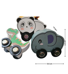 Push & Go Wooden Mini Toy Cars Set of 6 Animal Shape, Multicolor, Non-Toxic & Plastic-Free, Fun Toy for Toddlers & Kids 1 Years
