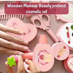 Portable Pink Cosmetics & Makeup Toy Set for Girls, Wooden Dressing Table Accessories, Pretend Play Beauty Set, Kids Makeup Kit