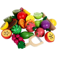 Magnetic Wooden Cutting Fruits Food Play Toy Set with Basket for Kids, Pretend Play Toy Set for Boys and Girls,Colorful Kitchen Play Toy Set for Babies (Fruits)