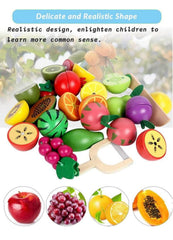 Magnetic Wooden Cutting Fruits Food Play Toy Set with Basket for Kids, Pretend Play Toy Set for Boys and Girls,Colorful Kitchen Play Toy Set for Babies (Fruits)