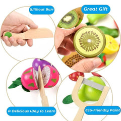 Magnetic Wooden Cutting Fruits Food Play Toy Set with Basket for Kids, Pretend Play Toy Set for Boys and Girls,Colorful Kitchen Play Toy Set for Babies (Fruits)