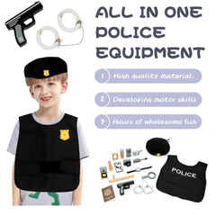 Police Playset for Kids with Vest, Handcuffs, Baton, Badge & Accessories Role Play Costume Kit Fun Pretend & Imaginative Play Educational Toy for Boys & Girls