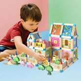 Master of Architecture Building Blocks Toy Wooden Castle Doll House Set with Figures,Car, Creative Construction Playset for Imaginative Kids, Developing Motor Skills and Creativity