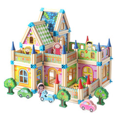 Master of Architecture Building Blocks Toy Wooden Castle Doll House Set with Figures,Car, Creative Construction Playset for Imaginative Kids, Developing Motor Skills and Creativity