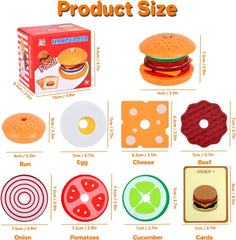 Wooden Burger Sandwich Stacking Toys for Kids, Montessori Toys for Toddlers & Preschoolers, Develops Fine Motor Skills Any 1 pcs Burger Either Sandwich