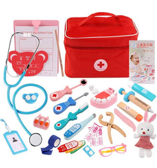 Doctor Kit for Kids - Wooden Dentist Set with Working Stethoscope, Pretend Play Doctor Set for Kids Girl - Fun Educational Toys for Role Play, Ages 3 and Up