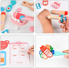 Doctor Kit for Kids - Wooden Dentist Set with Working Stethoscope, Pretend Play Doctor Set for Kids Girl - Fun Educational Toys for Role Play, Ages 3 and Up
