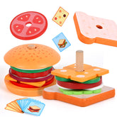 Wooden Burger Sandwich Stacking Toys for Kids, Montessori Toys for Toddlers & Preschoolers, Develops Fine Motor Skills