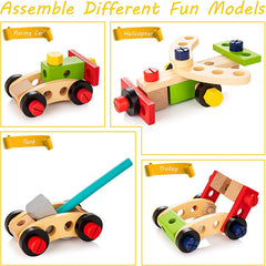 Wooden Tool Kit Set with Tool Box Pretend Play Portable Construction Tools Kit Toys for Kids