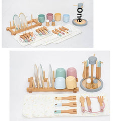 Wooden Tableware Set Pretend Play