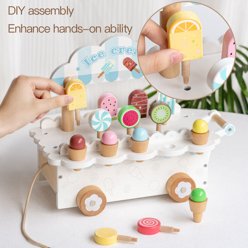 Wooden All in one Ice Cream Cart | Montessori Toy | Activity Game for Kids | Icecream Toy for Kids | Early Educational Toy