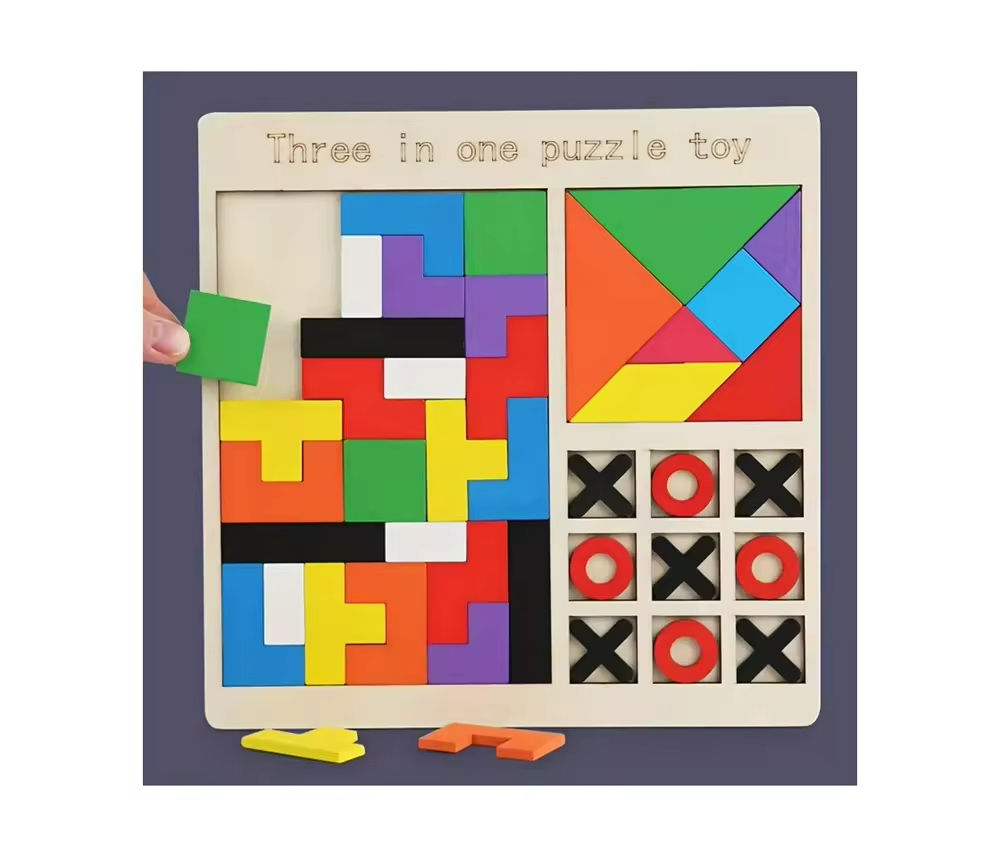 3 in 1 Puzzle Set Tangram, Xo & Intelligence Puzzle