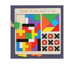 3 in 1 Puzzle Set Tangram, Xo & Intelligence Puzzle