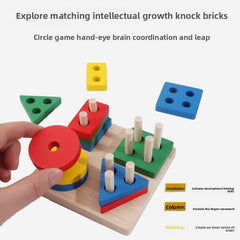Wooden 4 Angle Geometric Building Blocks Building Stacker Shape Sorter Column Puzzle Stacking Toy