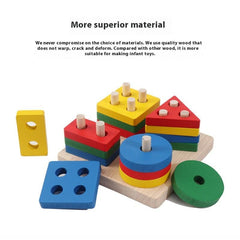 Wooden 4 Angle Geometric Building Blocks Building Stacker Shape Sorter Column Puzzle Stacking Toy