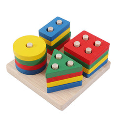 Wooden 4 Angle Geometric Building Blocks Building Stacker Shape Sorter Column Puzzle Stacking Toy