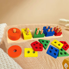 Wooden Angle Geometric Blocks Stacker Shape Sorter Column Puzzle Stacking Set - 5 Columns