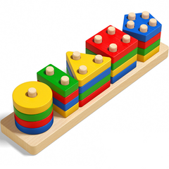 Wooden Angle Geometric Blocks Stacker Shape Sorter Column Puzzle Stacking Set - 5 Columns