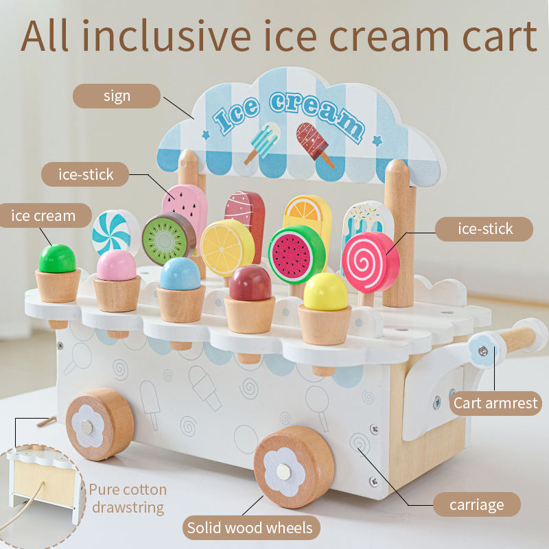 Wooden All in one Ice Cream Cart | Montessori Toy | Activity Game for Kids | Icecream Toy for Kids | Early Educational Toy