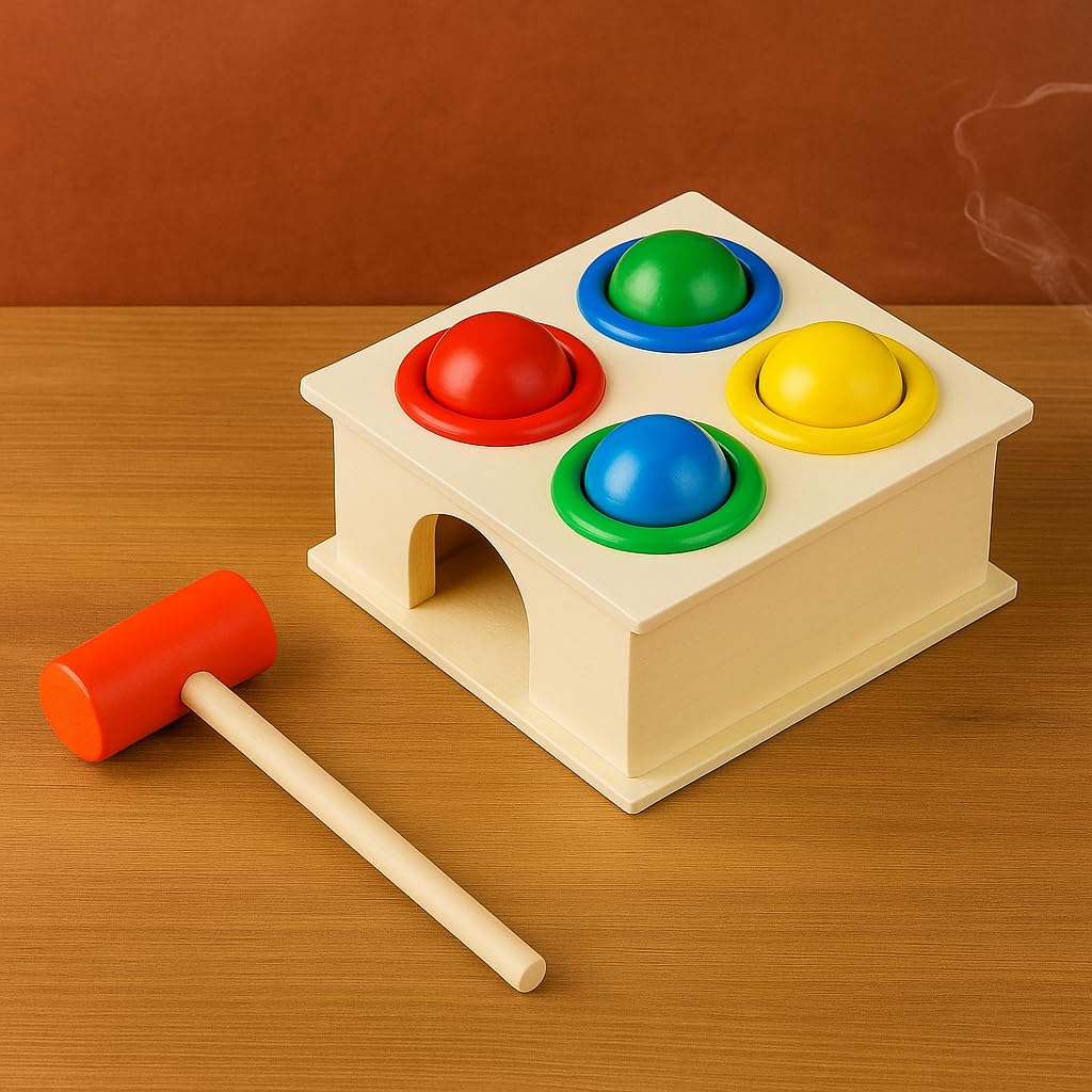 Wooden Hammer Ball Knock Pounding Bench with Box Case