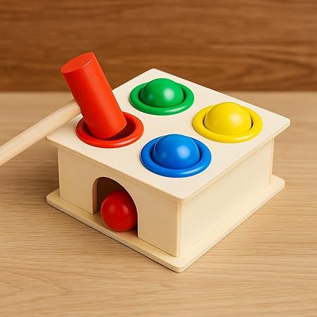 Wooden Hammer Ball Knock Pounding Bench with Box Case