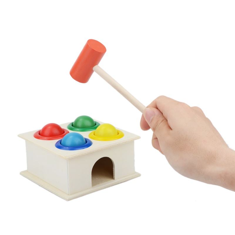 Wooden Hammer Ball Knock Pounding Bench with Box Case