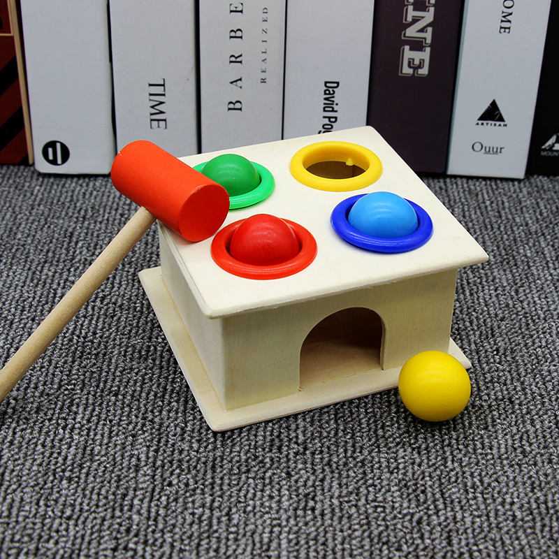 Wooden Hammer Ball Knock Pounding Bench with Box Case