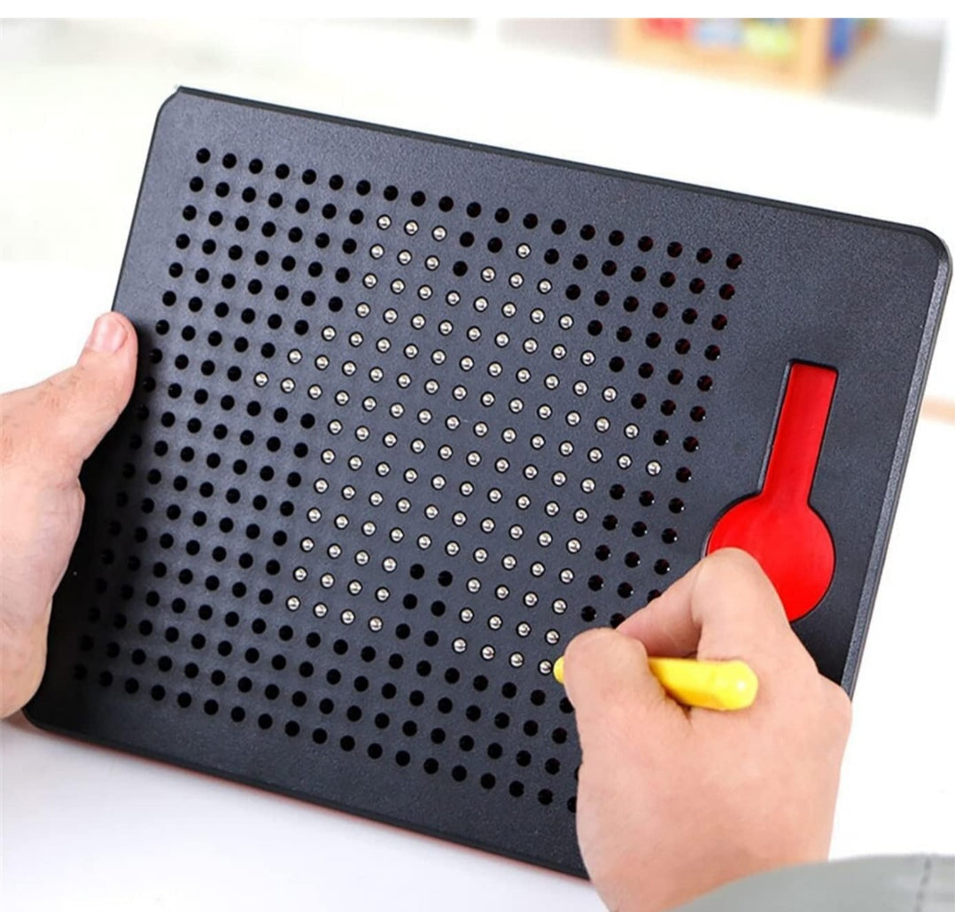 Magnetic Drawing Pad with Stylus Pen & 10 Pattern Card Magnet for Kids - Metal Bals Erasable Doodle Writing Board