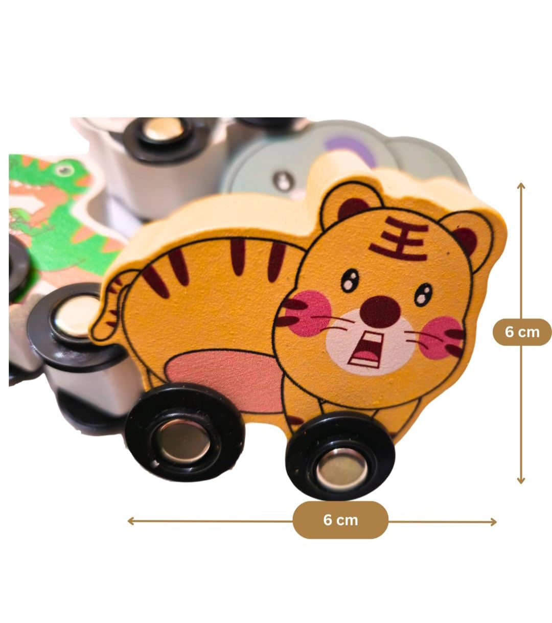 Push & Go Wooden Mini Toy Cars Set of 6  Animal Shape, Multicolor, Non-Toxic & Plastic-Free, Fun Toy for Toddlers & Kids 1 Years