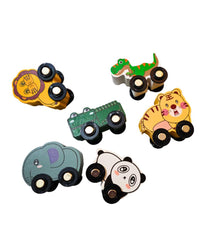 Push & Go Wooden Mini Toy Cars Set of 6  Animal Shape, Multicolor, Non-Toxic & Plastic-Free, Fun Toy for Toddlers & Kids 1 Years