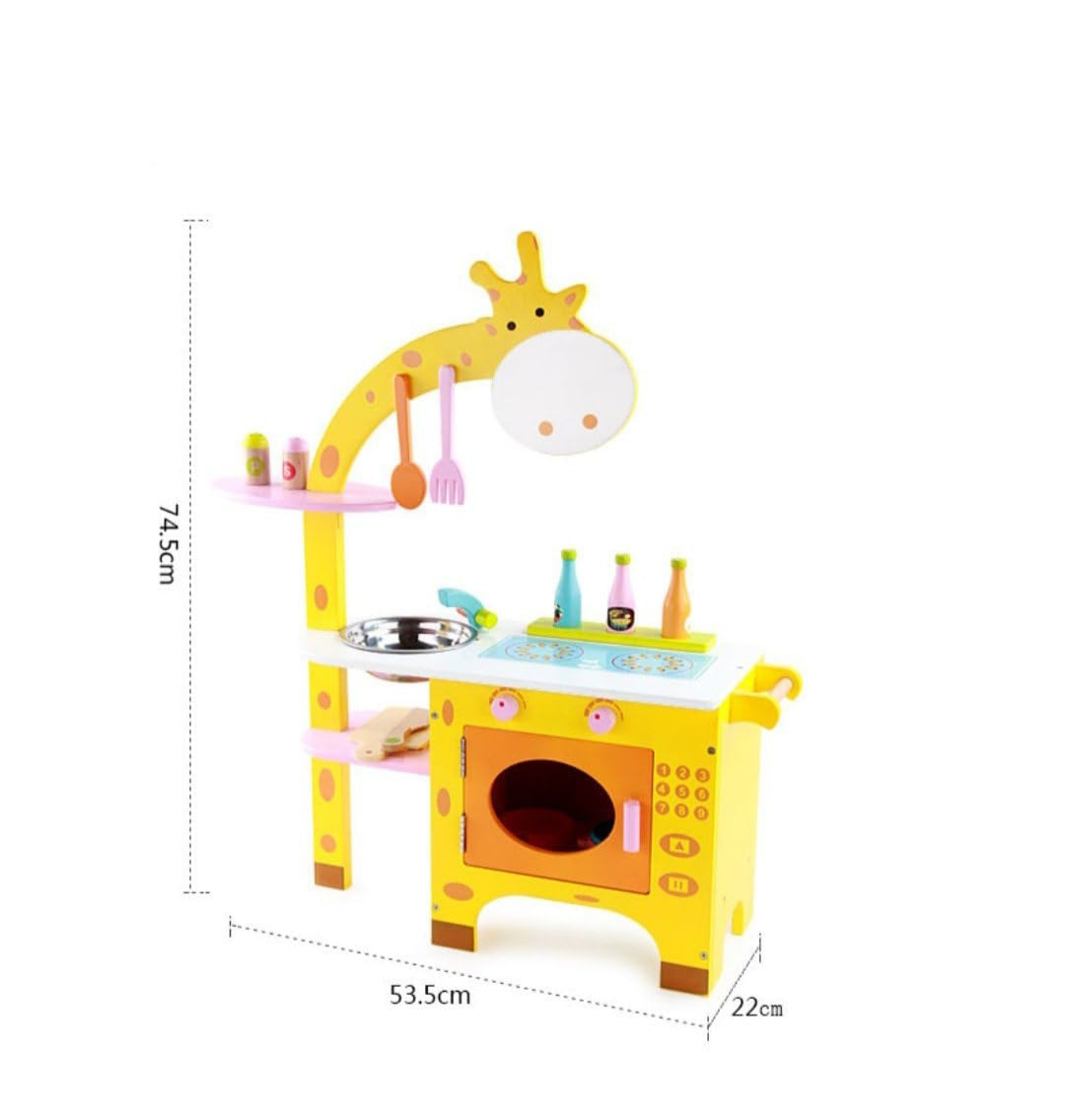 Wooden Pretend Play Giraffe Kitchen Hearth Play Set