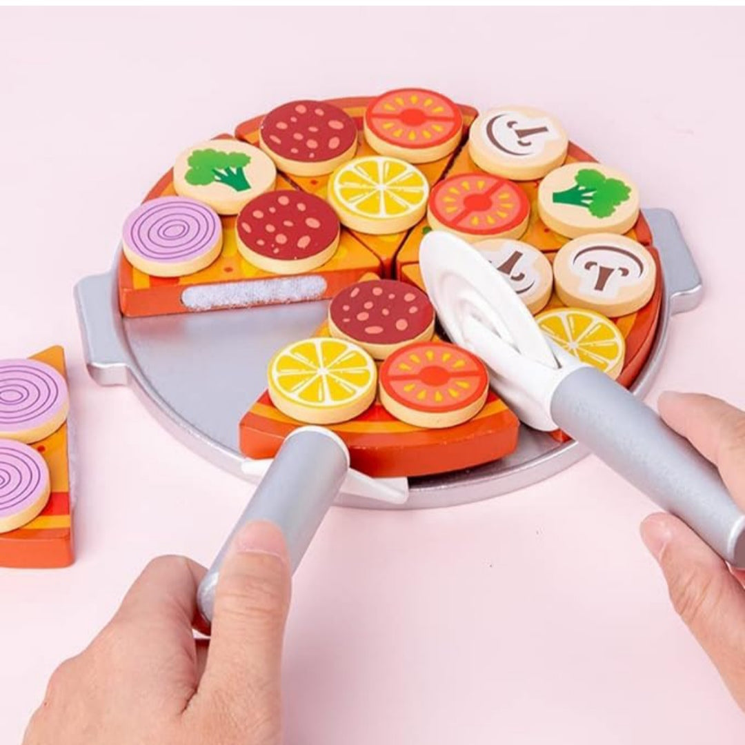 Wooden Pizza Oven Play Set Interactive Pretend Pizza Oven Toy for Kids, Complete with Realistic Pizza Food Accessories Perfect for Imaginative Role Play and Creative Kitchen Fun