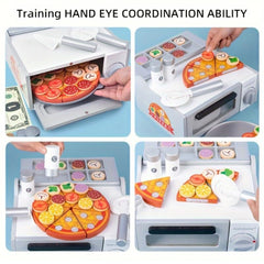 Wooden Pizza Oven Play Set Interactive Pretend Pizza Oven Toy for Kids, Complete with Realistic Pizza Food Accessories Perfect for Imaginative Role Play and Creative Kitchen Fun