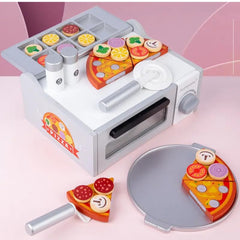 Wooden Pizza Oven Play Set Interactive Pretend Pizza Oven Toy for Kids, Complete with Realistic Pizza Food Accessories Perfect for Imaginative Role Play and Creative Kitchen Fun