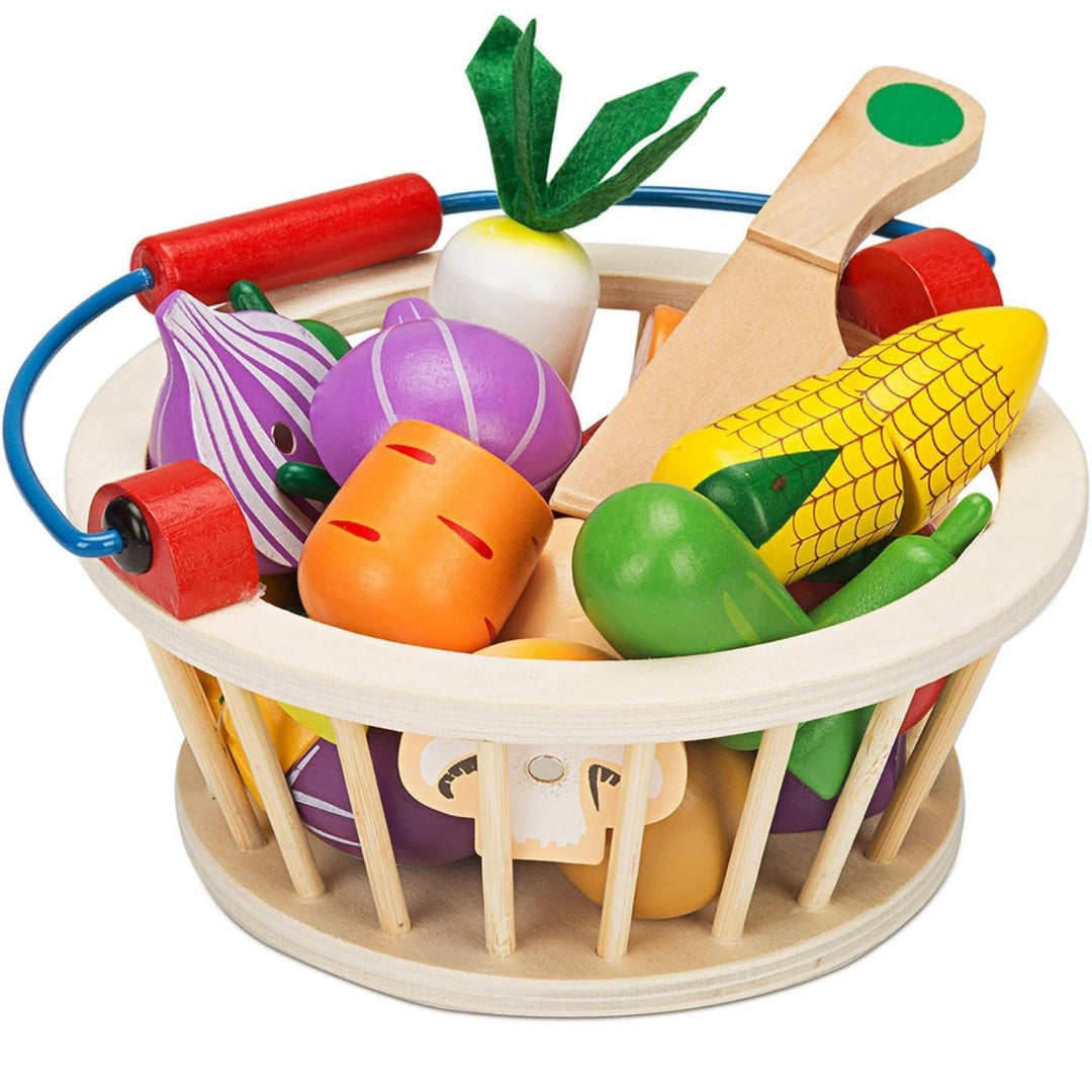 Magnetic Wooden Cutting Vegetables Food Play Toy Set with Basket for Kids, Pretend Play Toy Set for Boys and Girls,Colorful Kitchen Play Toy Set for Babies (Vegetable)