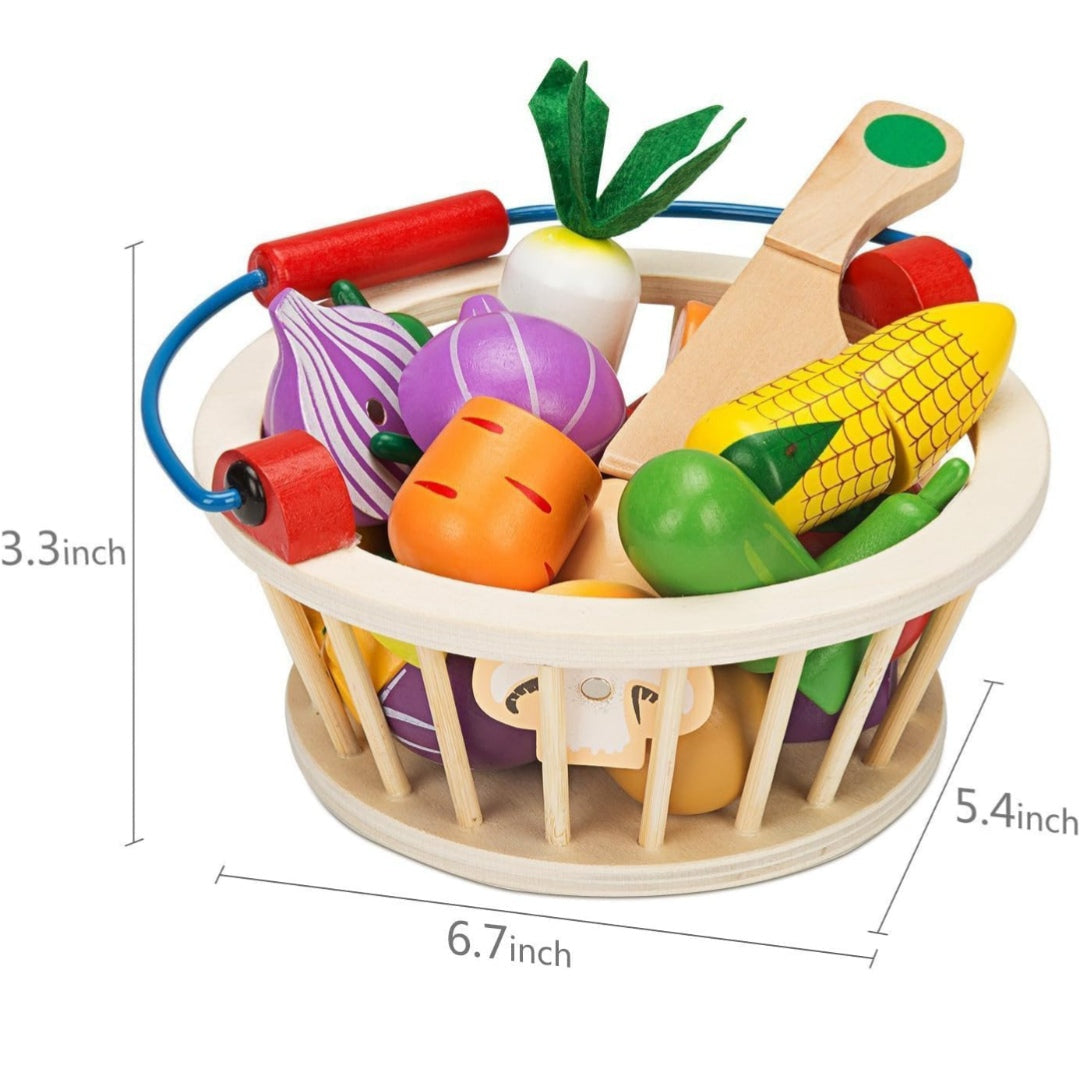Magnetic Wooden Cutting Vegetables Food Play Toy Set with Basket for Kids, Pretend Play Toy Set for Boys and Girls,Colorful Kitchen Play Toy Set for Babies (Vegetable)