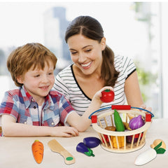 Magnetic Wooden Cutting Vegetables Food Play Toy Set with Basket for Kids, Pretend Play Toy Set for Boys and Girls,Colorful Kitchen Play Toy Set for Babies (Vegetable)