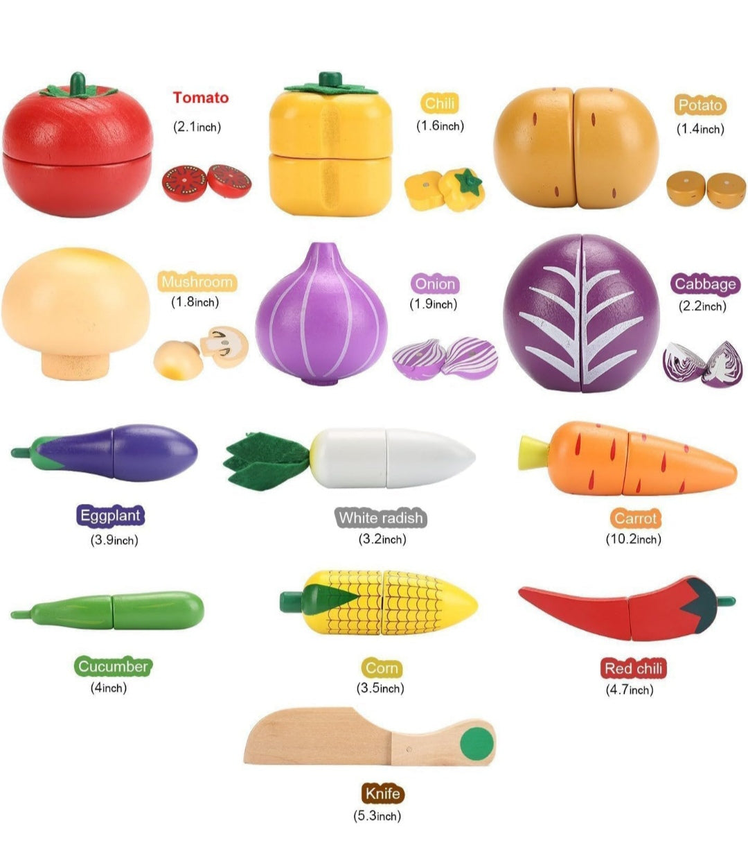 Magnetic Wooden Cutting Vegetables Food Play Toy Set with Basket for Kids, Pretend Play Toy Set for Boys and Girls,Colorful Kitchen Play Toy Set for Babies (Vegetable)