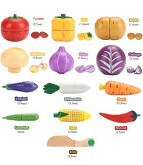 Magnetic Wooden Cutting Vegetables Food Play Toy Set with Basket for Kids, Pretend Play Toy Set for Boys and Girls,Colorful Kitchen Play Toy Set for Babies (Vegetable)