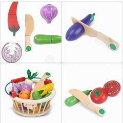 Magnetic Wooden Cutting Vegetables Food Play Toy Set with Basket for Kids, Pretend Play Toy Set for Boys and Girls,Colorful Kitchen Play Toy Set for Babies (Vegetable)