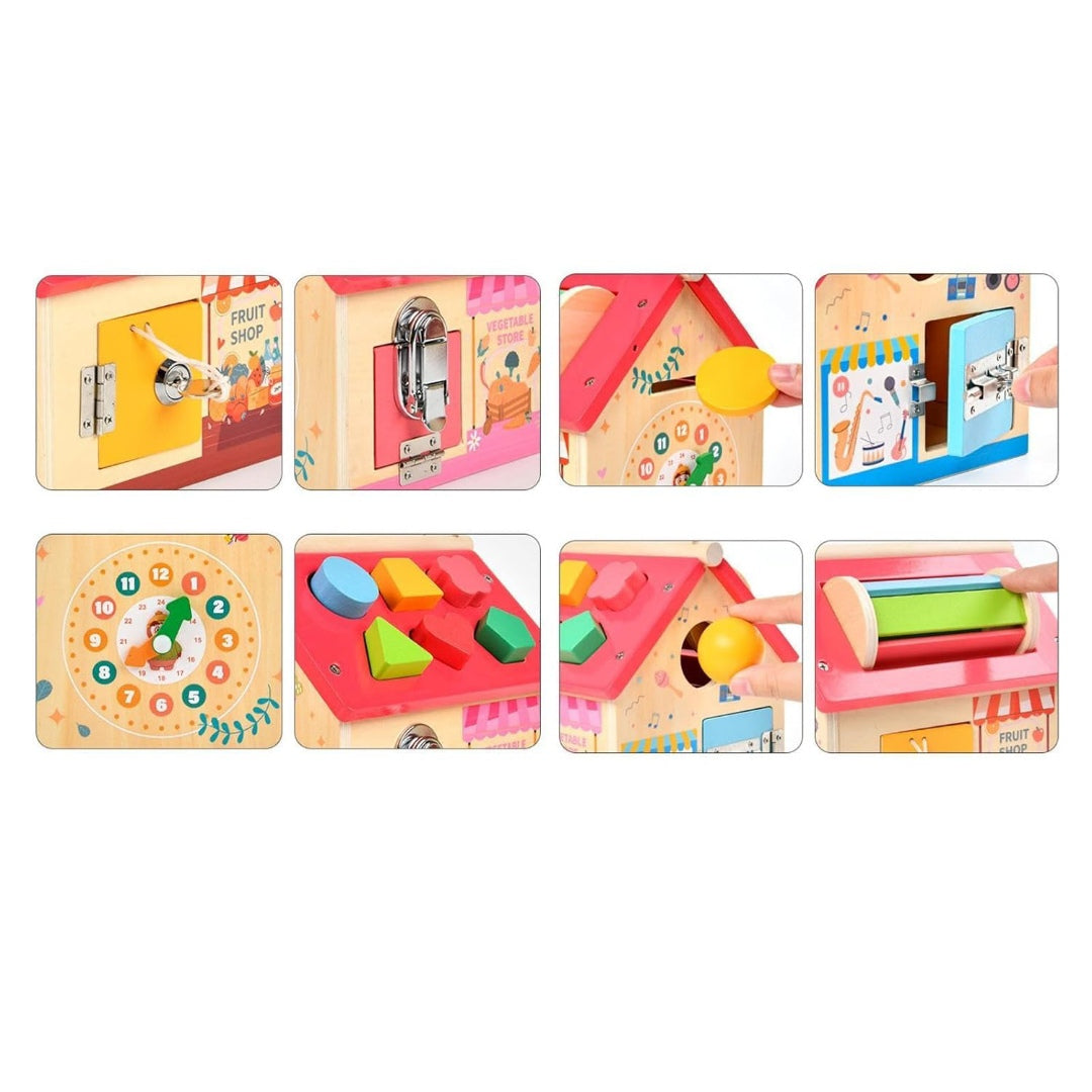 Wood Busy Activity Montessori House Toy for Kids Ages 1 2 3 Years Old Baby Toys for Baby Developmental Baby Toys