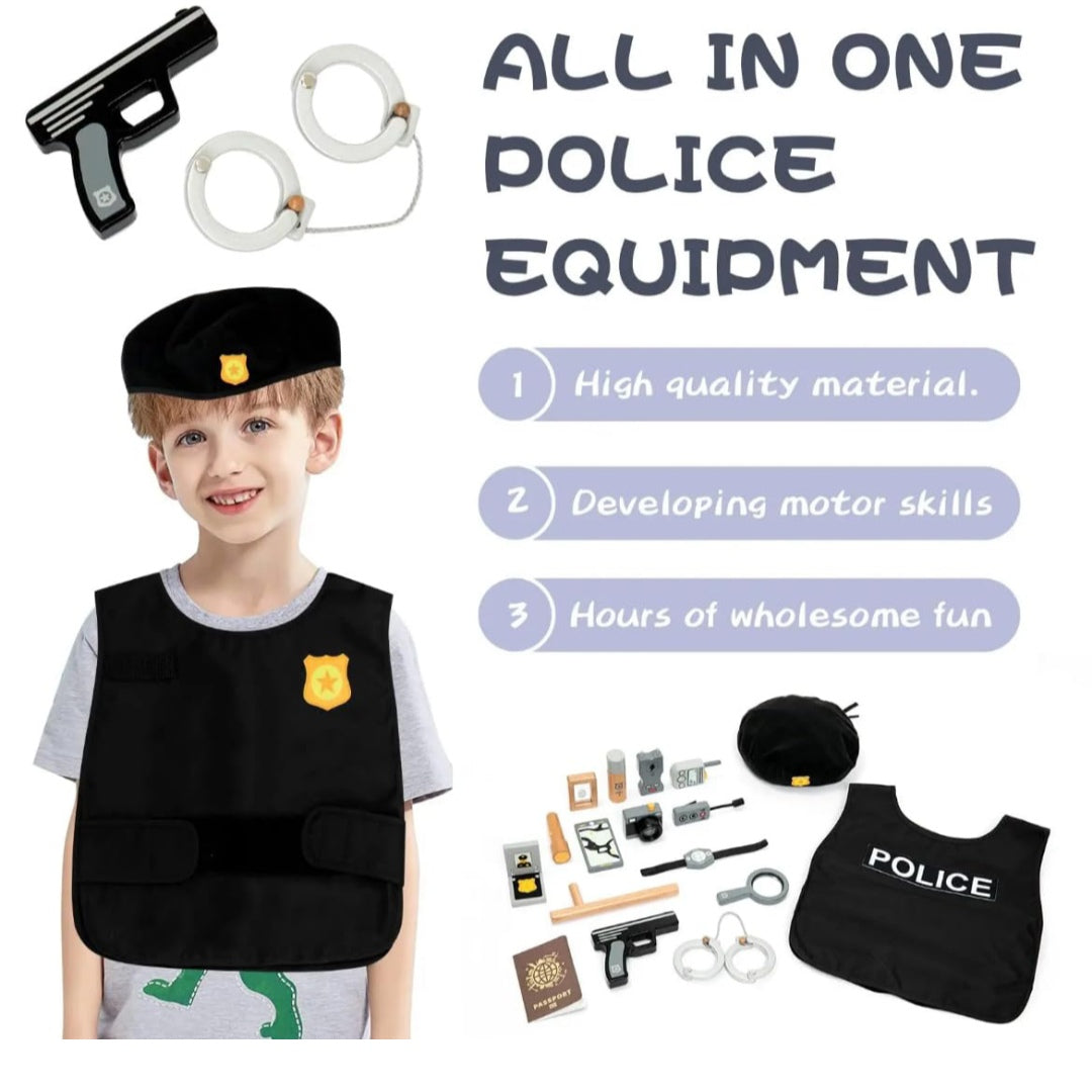 Police Playset for Kids with Vest, Handcuffs, Baton, Badge & Accessories Role Play Costume Kit Fun Pretend & Imaginative Play Educational Toy for Boys & Girls