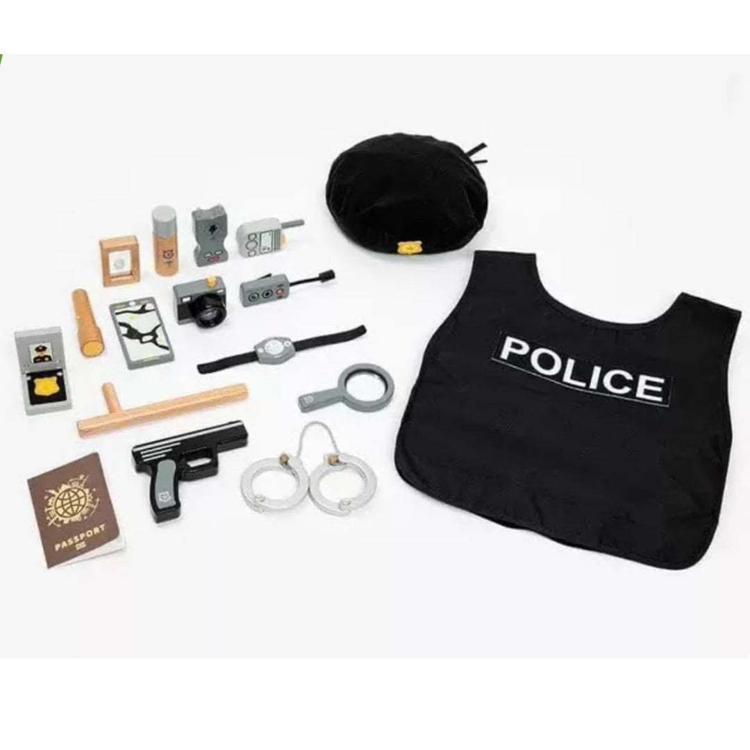 Police Playset for Kids with Vest, Handcuffs, Baton, Badge & Accessories Role Play Costume Kit Fun Pretend & Imaginative Play Educational Toy for Boys & Girls
