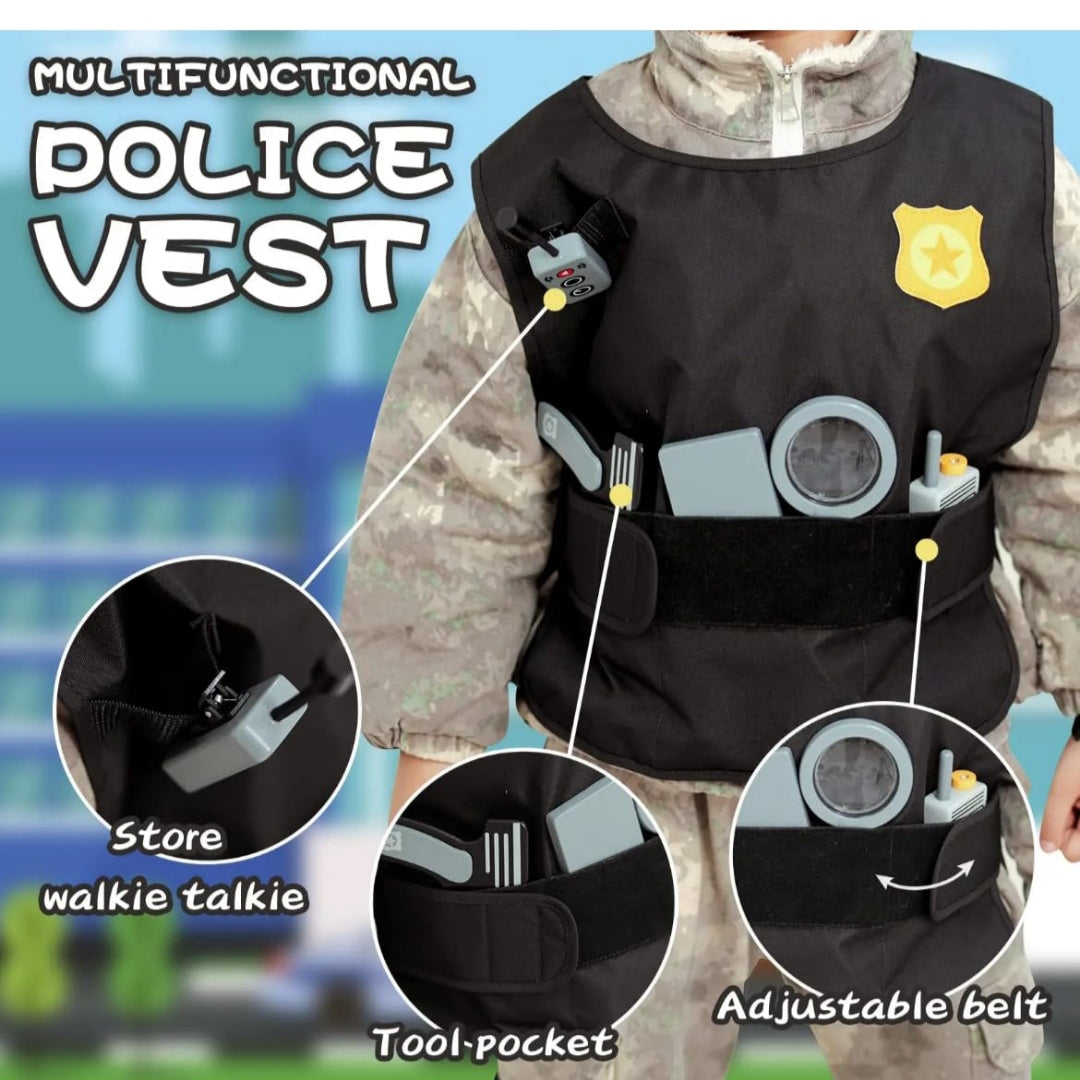 Police Playset for Kids with Vest, Handcuffs, Baton, Badge & Accessories Role Play Costume Kit Fun Pretend & Imaginative Play Educational Toy for Boys & Girls
