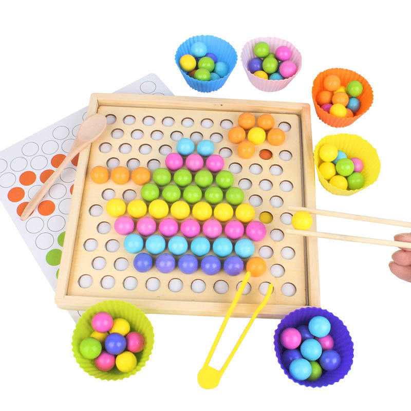 2-in-1 Wooden Bead Memory Matching Game for Kids