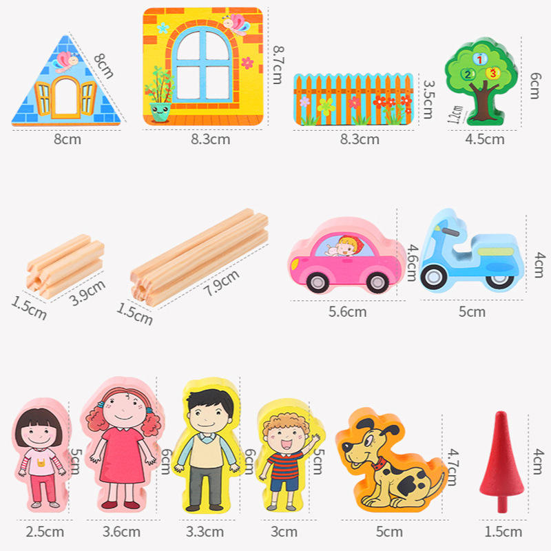 Master of Architecture Building Blocks Toy â??Wooden Castle Doll House Set with Figures,Car, Creative Construction Playset for Imaginative Kids, Developing Motor Skills and Creativity