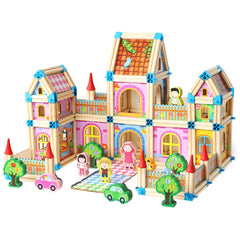 Master of Architecture Building Blocks Toy â??Wooden Castle Doll House Set with Figures,Car, Creative Construction Playset for Imaginative Kids, Developing Motor Skills and Creativity